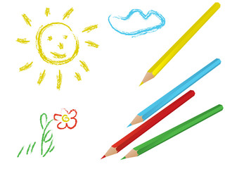 Child drawing with multicolored pencils