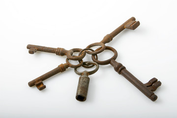 set of five old antic rusty keys