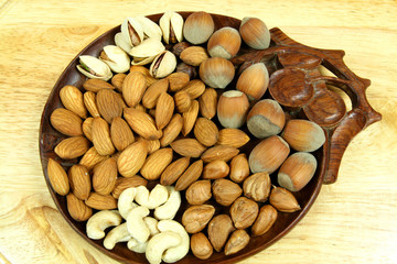 Mixture of nuts and almonds. Christmas cuisine.