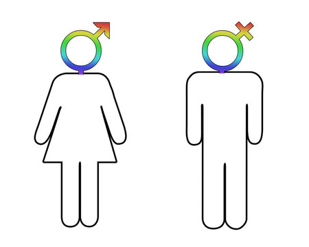 Male and female figures with transgender symbols
