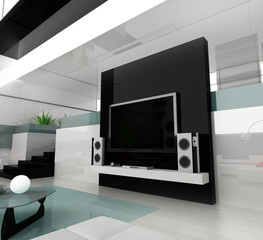 Interior of a modern white drawing room