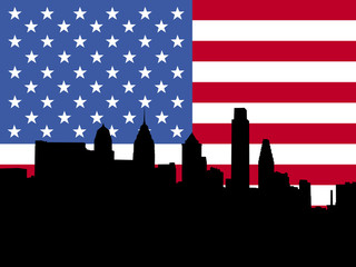 Philadelphia skyline with flag