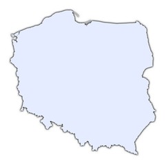 Poland light blue map with shadow