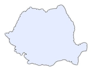Romania light blue map with shadow