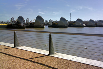 The thames barrier acroos the River thames. London. England.