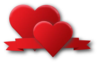 Red hearts and a ribbon
