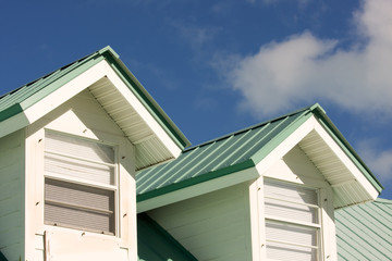 close up of house with green roof