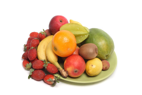 fresh color fruits on the white background