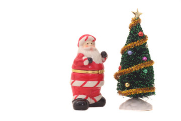 Santa Clause and Christmas Tree Isolated on White Background