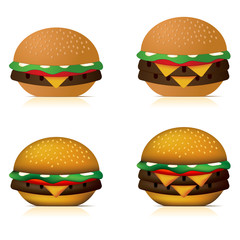 Illustration of a single cheeseburger and a double cheeseburger.