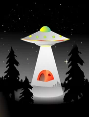 Photo sur Plexiglas Cosmos soucoupe volante enlevant des campeurs au milieu de la nuit