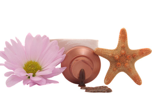 Tanning Lotion with Starfish and Pink Flower 