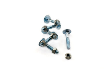 Nut and bolts on white background