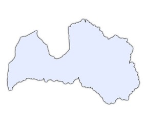 Latvia light blue map with shadow