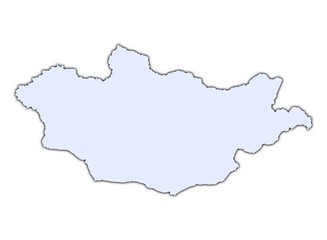 Mongolia light blue map with shadow