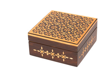 Wooden casket with ornamental pattern isolated