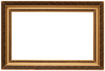 Gold plated wooden picture frame isolated