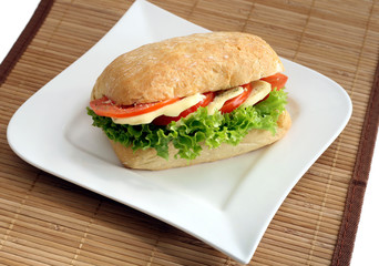 Ciabatta sandwich with mozzarella and tomatoes