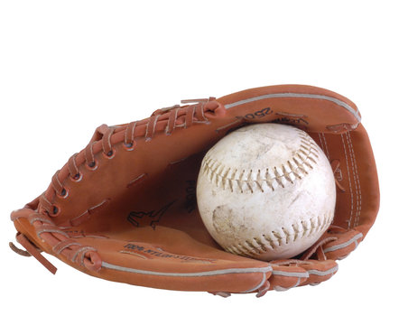baseball and baseball glove isolated on white