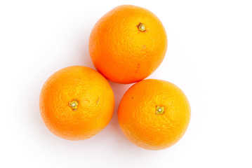 Close up three oranges isolated on white