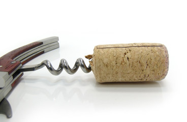 Corkscrew and fuse on a white background