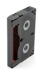 Hi8 video tape cassette on white background.