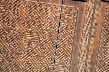 wood door pattern inside of forbidden city beijing china