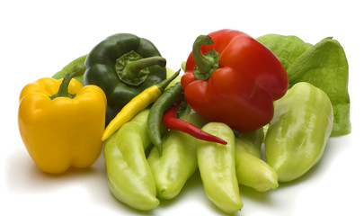 assortment colors pepper on white background