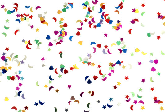 Many Colorful confetti on white background isolated