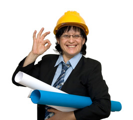 female engineer at work studio isolated