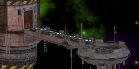 futuristic space station. image contains a clipping path