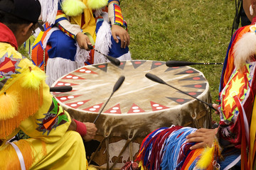 Indians around a drum at a Pow Wow  - 5736573