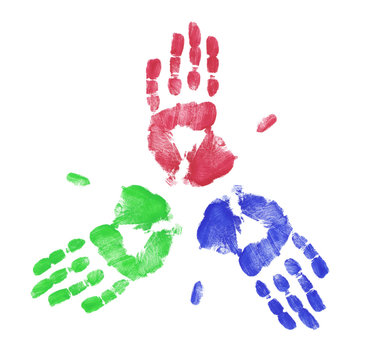 Red Blue And Green Finger Painted Hand Print