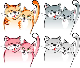 Zelfklevend Fotobehang Katten Twee verliefde katten - romantiek. Artistieke vectorillustratie