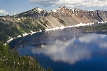 Snow Mountains Reflections Crater Lake Oregon