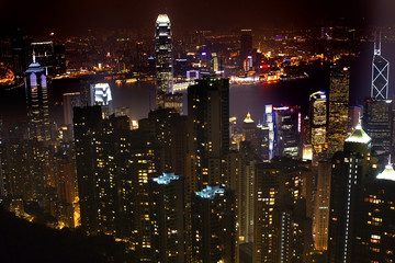 Fototapeta na wymiar Hong Kong Skyline and Harbor from Victoria Peak at Night