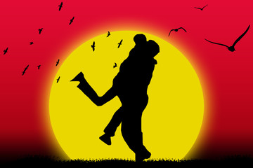 Tramonto con innamorati