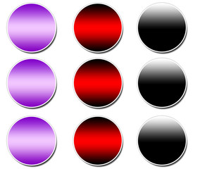 A collection of three different coloured blank sticker icons 