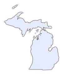 Fototapeta premium Michigan (USA) light blue map with shadow