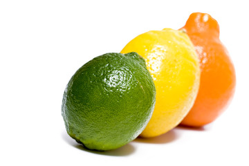 Lime lemon and orange isolated on white