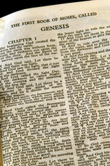 Obraz premium Detail of antique holy bible open to the first book of moses 