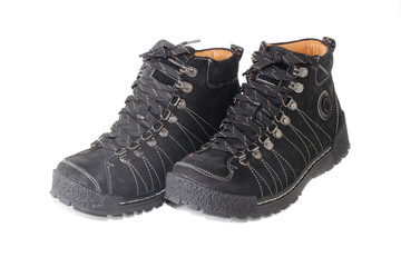 Pair of black shoes on the white background