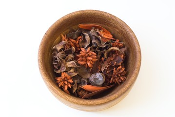 Potpourri: isolated bowl of dried flowers