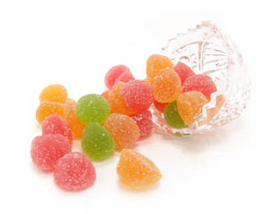 Colour fruit candy in a crystal vase.