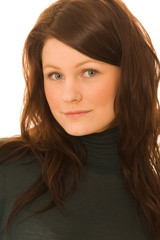 Naklejka premium Portfait of young beautiful woman on white background