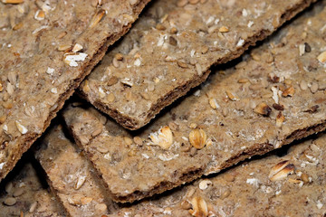 crisp hard rye bread slices close up