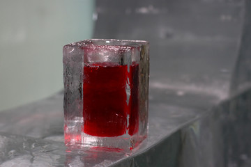 Vodka and raspberry coctail in Ice Bar