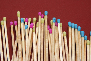 Close up of colored matches