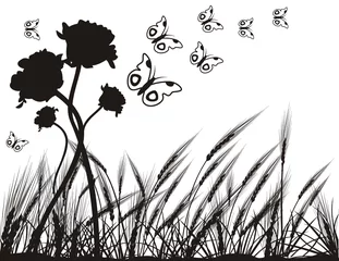 Papier Peint photo Lavable Fleurs noir et blanc illustration de la nature vectorielle