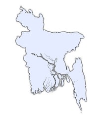Bangladesh light blue map with shadow